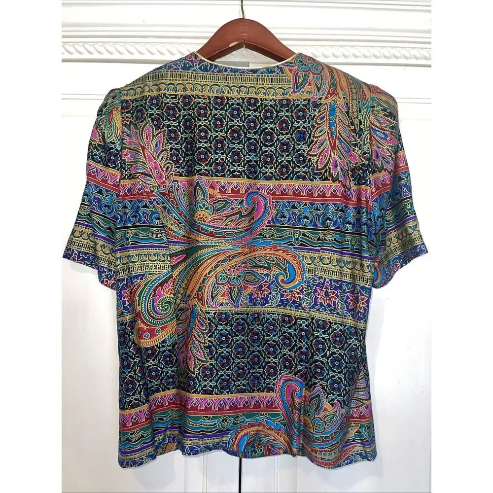 Jessica Howard Blazer‎ Women 14 Colorful Vintage USA Retro Short Sleeve